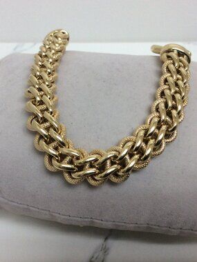 14k Yellow Real Gold  Double Circle Link Charm Bracelet 7''  24.30gr  11.8mm